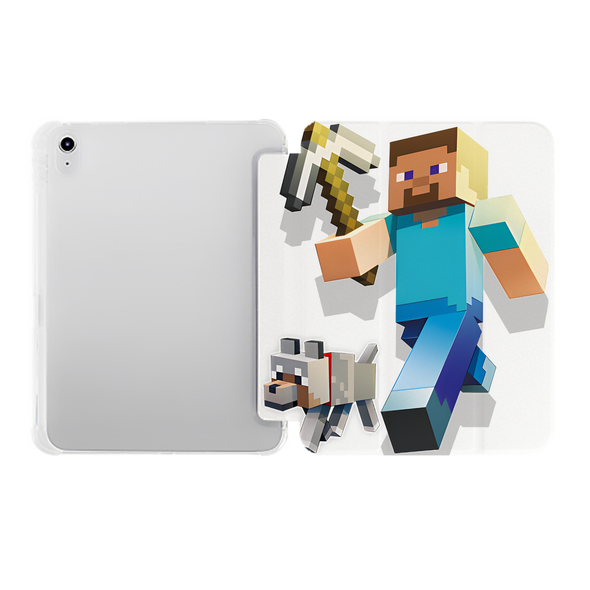 （画像用） マインクラフト ブロックの世界 Minecraft MC Block world IPad ケース ペン収納付き 三つ折りスタンド PUレザー×シリコン 対応機種9.5/10.5/10.9インチ